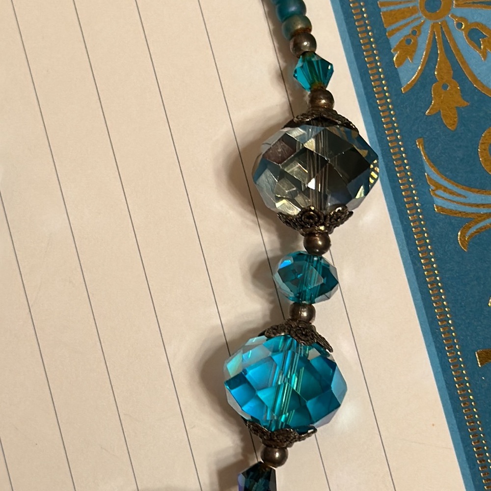 Vintage Necklace & Clip earring set w/Aurora Borealis Crystals & Glass beads - Picture 2 of 7